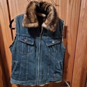 Vintage Esprit Reversible Jean and Faux Fur Vest- Size M